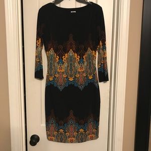 Cache paisley print lined sheath dress size M.